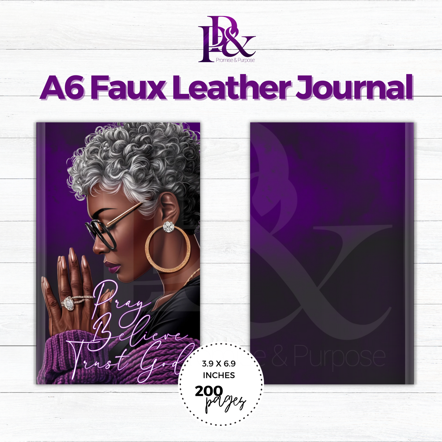 Pray Believe Trust God Purple A6 Faux Leather Journal | PBTGW22