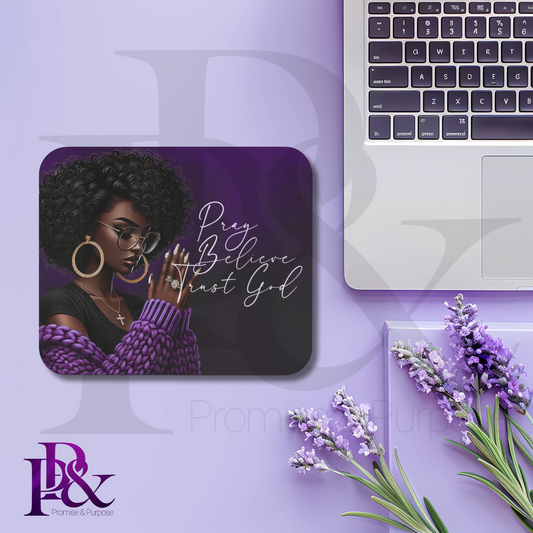 Pray Believe Trust God Purple Mouse Pad | Faith-Based Desk Decor | PBTGW24