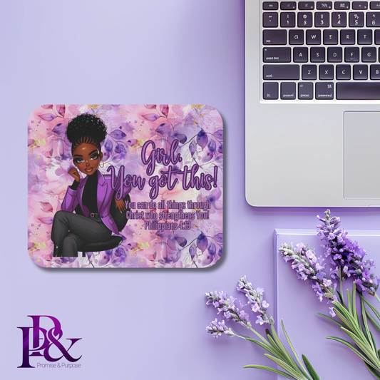 Girl, You Got This Purple Floral Mouse Pad | Faith-Based Desk Decor | YGTW04PF1