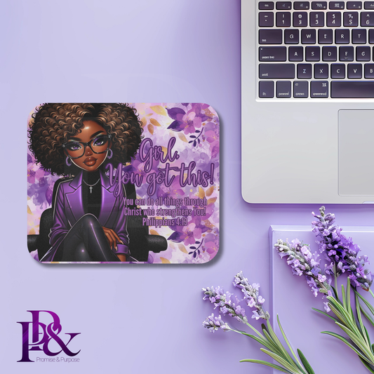 Girl, You Got This Purple Flower Mouse Pad | Faith-Based Desk Decor | YGTW05PF
