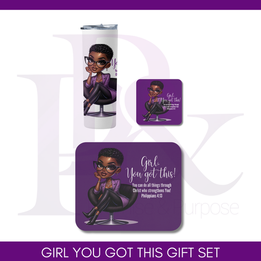Girl You Got This Gift Set (Purple) - Tumbler Mousepad & Tumbler | YGTW01