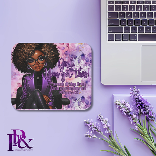 Girl, You Got This Purple Floral Mouse Pad | Faith-Based Desk Decor | YGTW05PF1