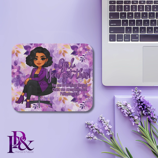 Girl, You Got This Purple Flower Mouse Pad | Faith-Based Desk Decor | YGTW06PF
