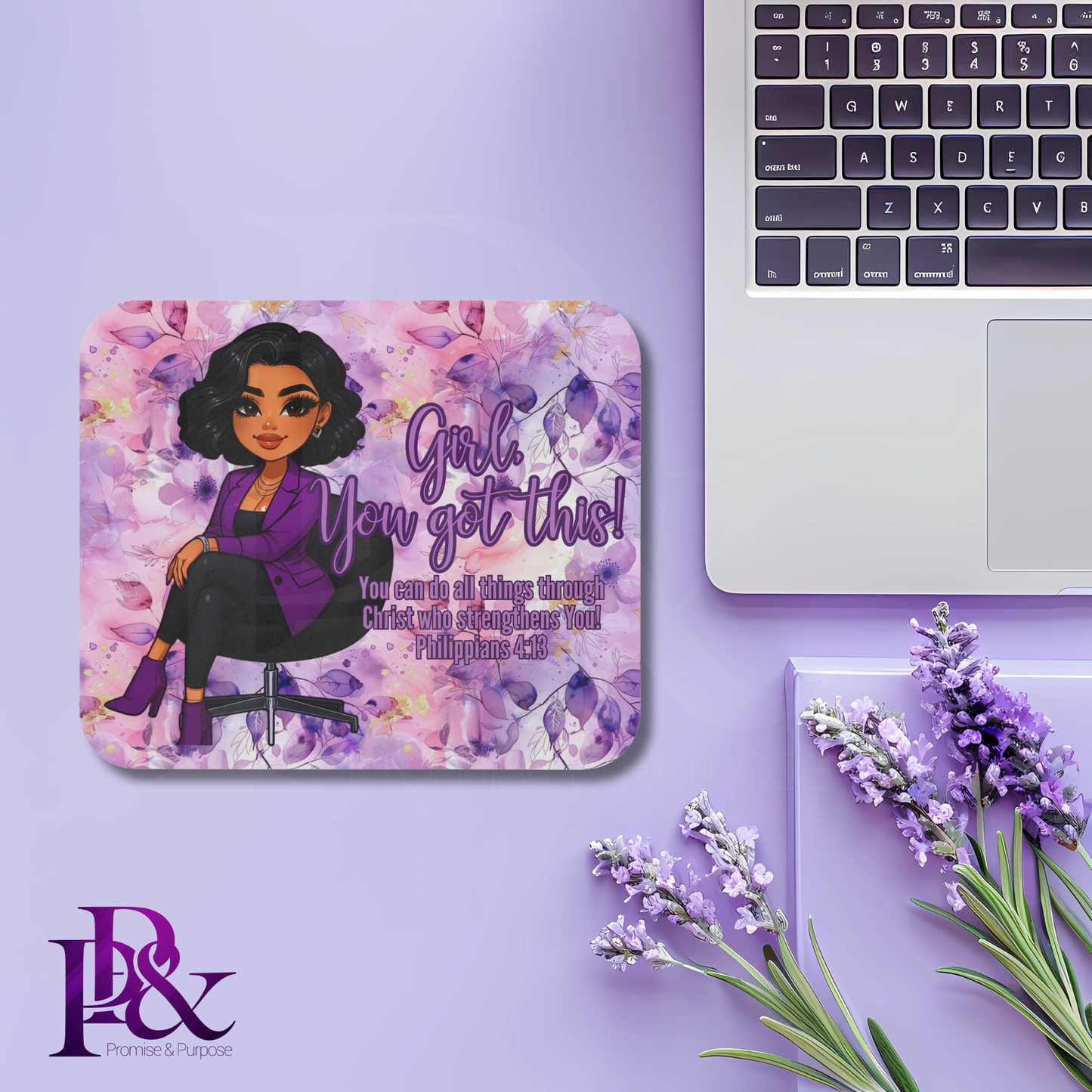 Girl, You Got This Purple Floral Mouse Pad | Faith-Based Desk Decor | YGTW06PF1