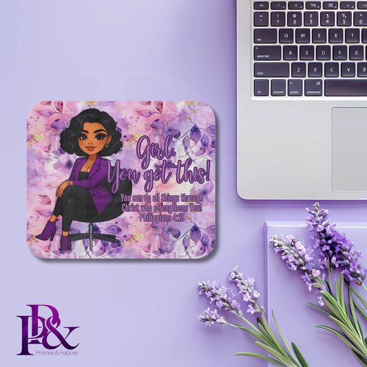 Girl, You Got This Purple Floral Mouse Pad | Faith-Based Desk Decor | YGTW06PF1