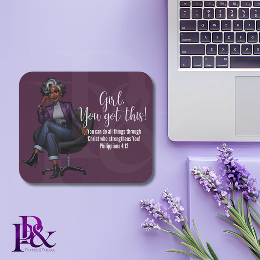 Girl, You Got This Purple Floral Mouse Pad | Faith-Based Desk Decor | YGTW07POG
