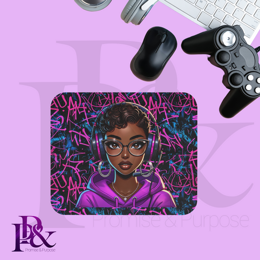 Promiseland Gaming Collection - Black Woman Short Hair Purple Gaming Mousepad - DPLW01PURP