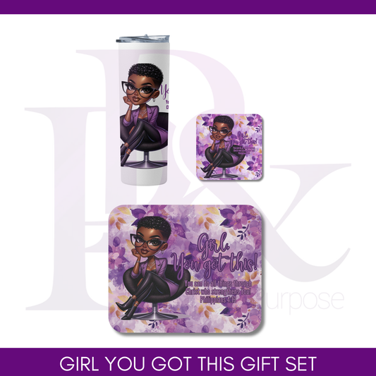 Girl You Got This Gift Set (Purple Flower) - Tumbler Mousepad & Tumbler | YGTW01