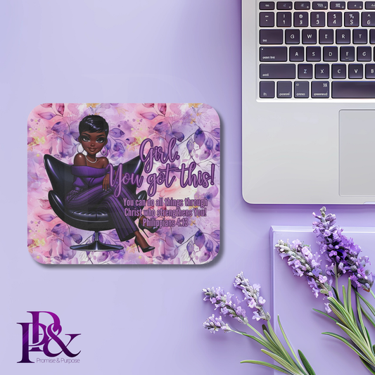Girl, You Got This Purple Floral Mouse Pad | Faith-Based Desk Decor | YGTW08PF1