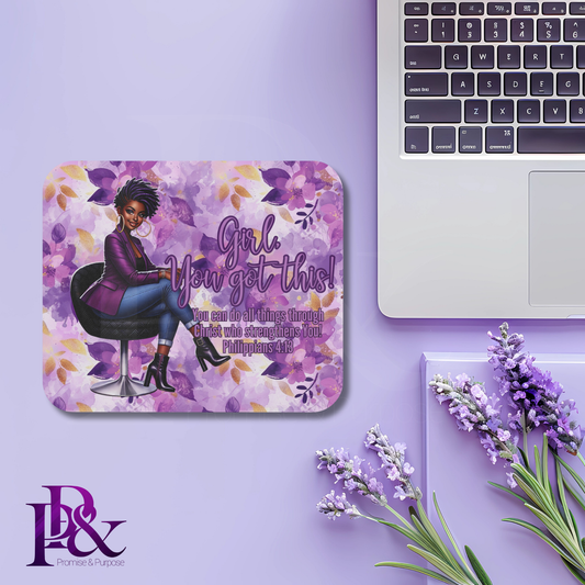 Girl, You Got This Purple Flower Mouse Pad | Faith-Based Desk Decor | YGTW09PF