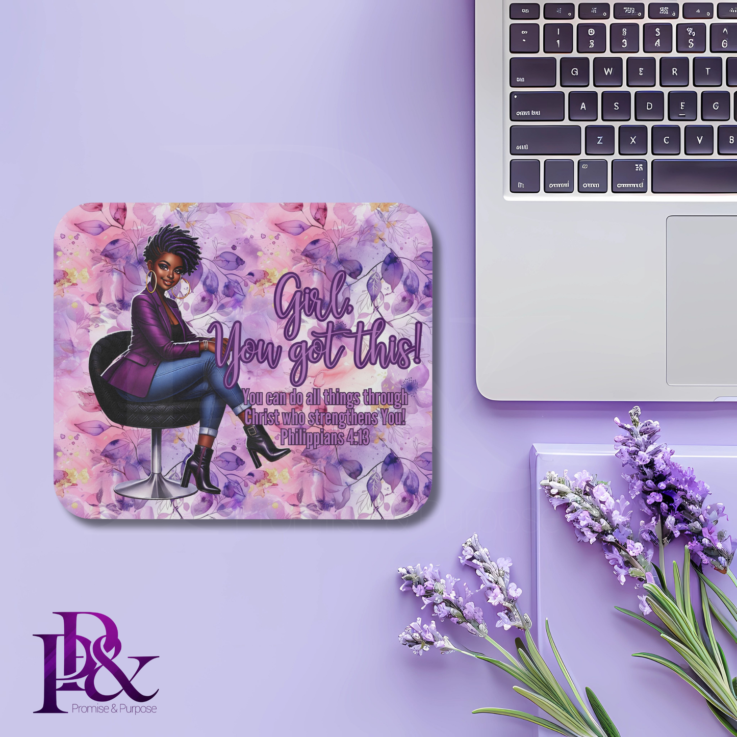 Girl, You Got This Purple Floral Mouse Pad | Faith-Based Desk Decor | YGTW09PF1