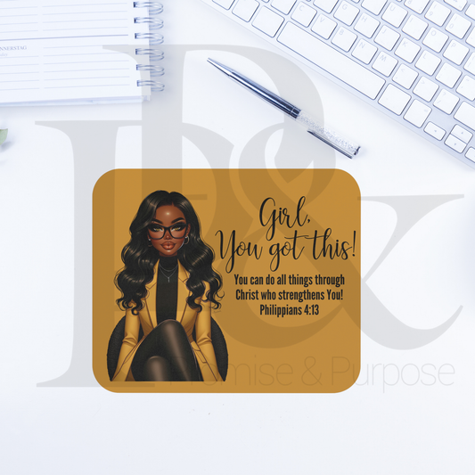 Girl You Got This desk mat - Long Wavy Hair Gold Mousepad - YGTW08GOLD