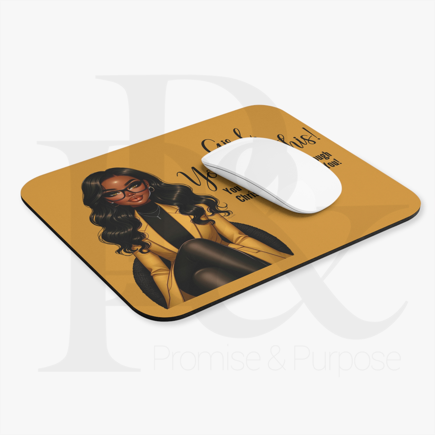 Girl You Got This desk mat - Long Wavy Hair Gold Mousepad - YGTW08GOLD