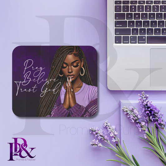 Pray Believe Trust God Purple Mouse Pad | Faith-Based Desk Decor | PBTGW06