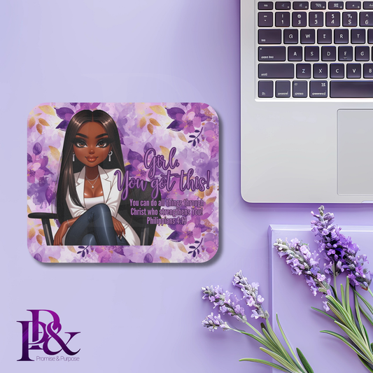 Girl, You Got This Purple Flower Mouse Pad | Faith-Based Desk Decor | YGTW11PF