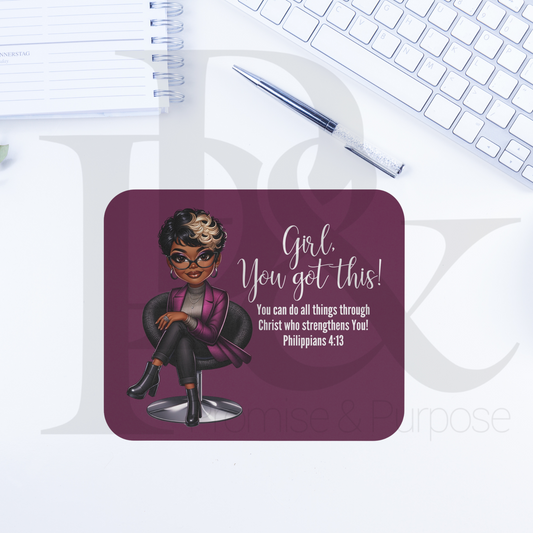 Girl You Got This Collection - Short Hair Black and Blonde Hair Mousepad - YGTW12PURP