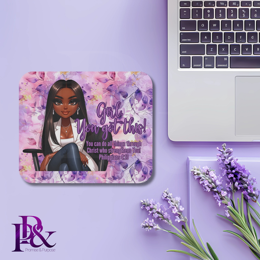 Girl, You Got This Purple Floral Mouse Pad | Faith-Based Desk Decor | YGTW11PF1