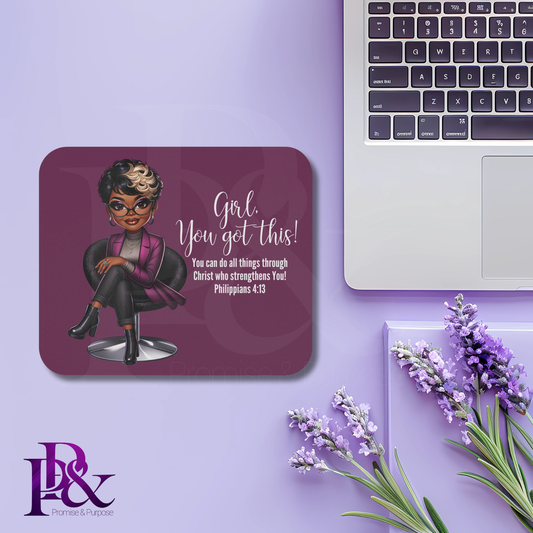 Girl, You Got This Purple Floral Mouse Pad | Faith-Based Desk Decor | YGTW12POG
