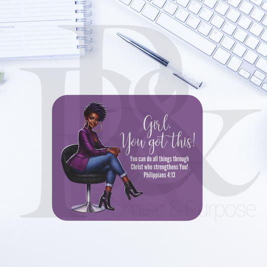 Girl You Got This Collection - Black Short Purple Curly Hair Mousepad - YGTW16PURP