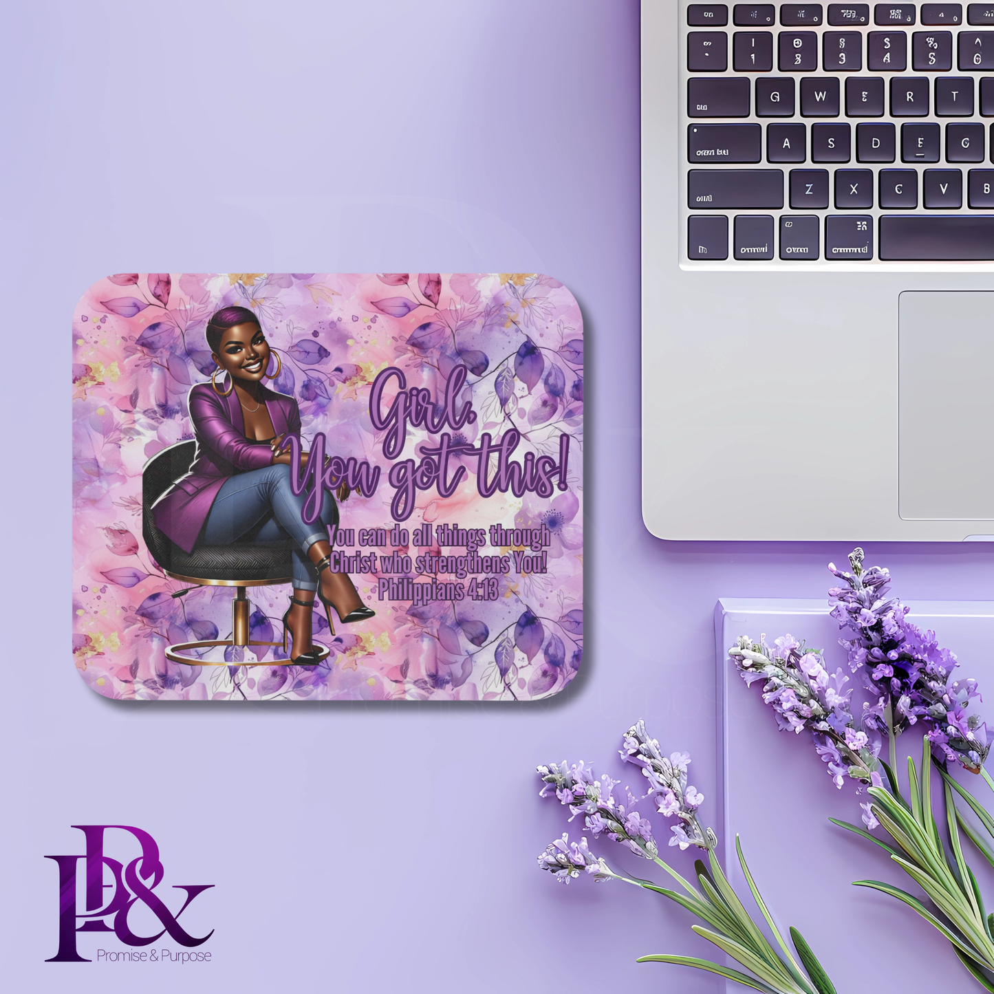 Girl, You Got This Purple Floral Mouse Pad | Faith-Based Desk Decor | YGTW13PF1