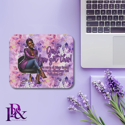 Girl, You Got This Purple Floral Mouse Pad | Faith-Based Desk Decor | YGTW13PF1