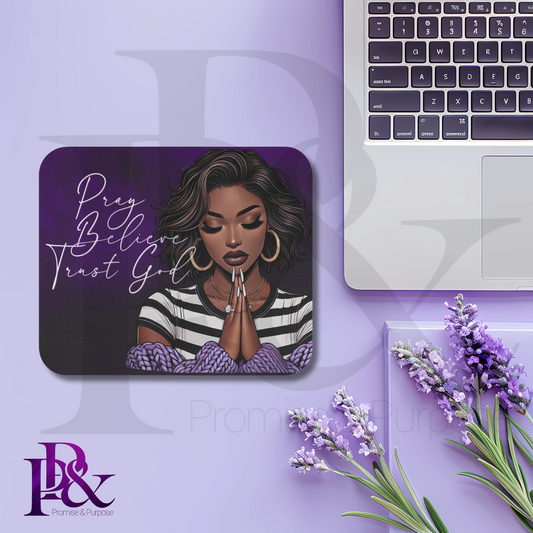 Pray Believe Trust God Purple Mouse Pad | Faith-Based Desk Decor | PBTGW07