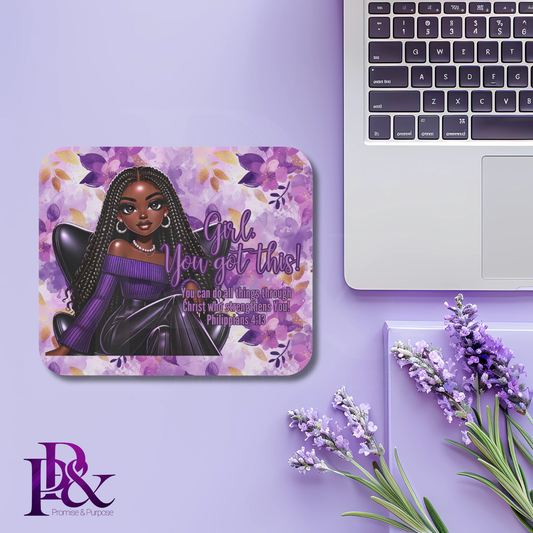 Girl, You Got This Purple Flower Mouse Pad | Faith-Based Desk Decor | YGTW14PF