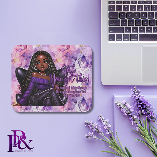 Girl, You Got This Purple Floral Mouse Pad | Faith-Based Desk Decor | YGTW14PF1