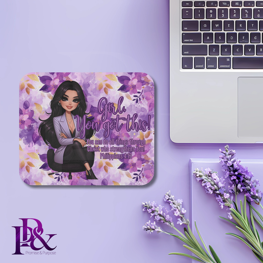 Girl, You Got This Purple Flower Mouse Pad | Faith-Based Desk Decor | YGTW15PF