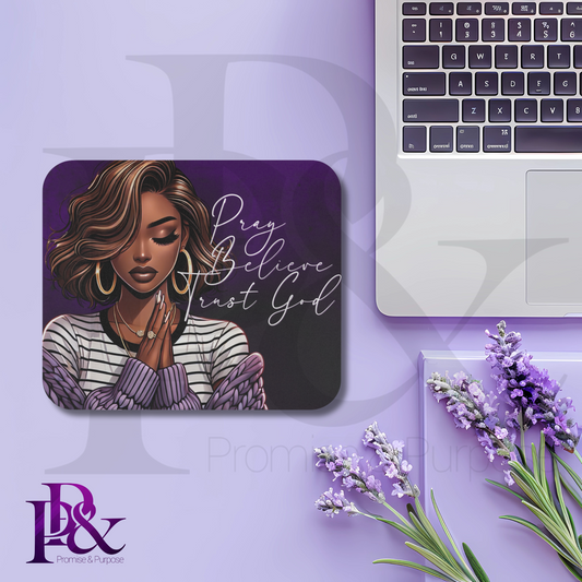 Pray Believe Trust God Purple Mouse Pad | Faith-Based Desk Decor | PBTGW08