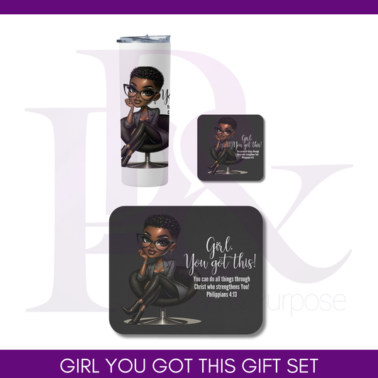 Girl You Got This Gift Set (Charcoal Gray) - Tumbler Mousepad & Tumbler  | YGTW01