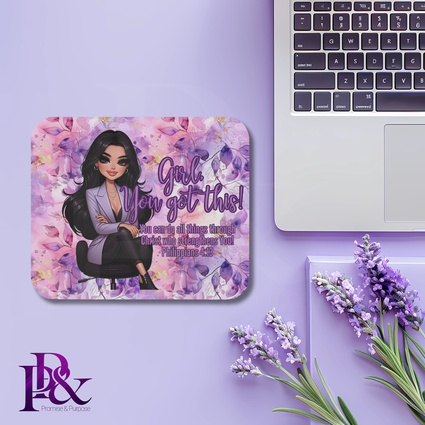 Girl, You Got This Purple Floral Mouse Pad | Faith-Based Desk Decor | YGTW15PF1