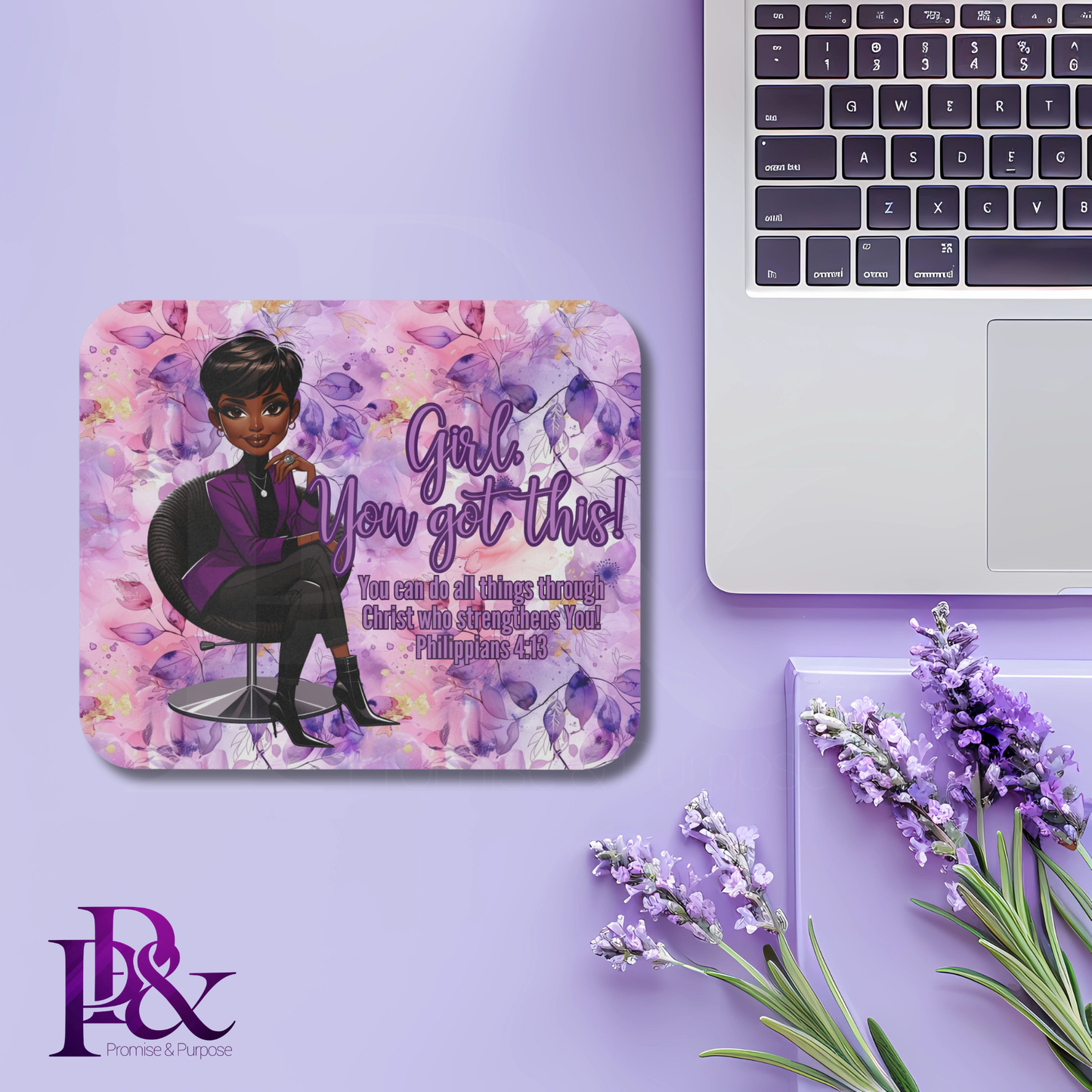 Girl, You Got This Purple Floral Mouse Pad | Faith-Based Desk Decor | YGTW16PF1