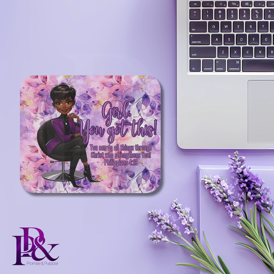 Girl, You Got This Purple Floral Mouse Pad | Faith-Based Desk Decor | YGTW16PF1