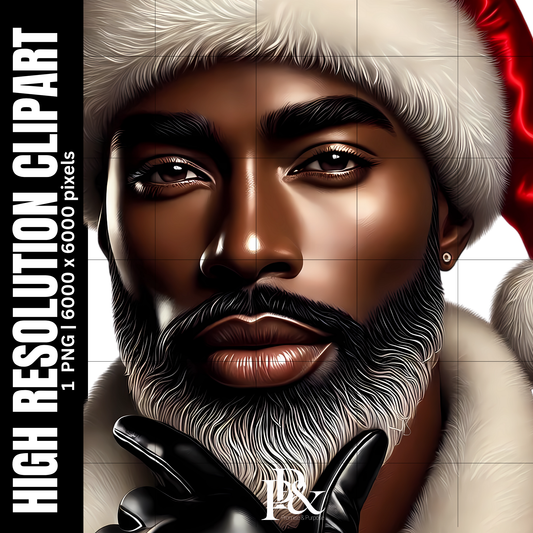 Handsome Black Santa digital art PNG – stylish Christmas design for crafts, mugs, and wall art by Promise & Purpose”