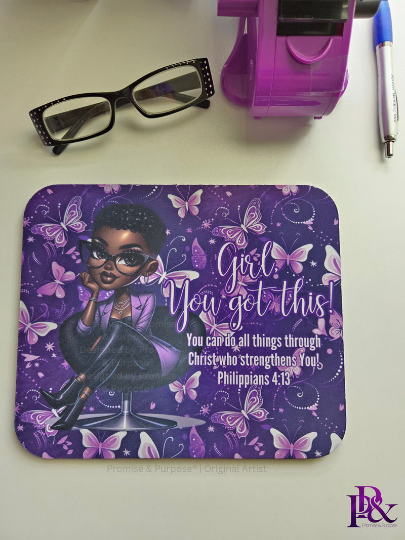 Girl You Got This™ mousepad by Promise & Purpose® featuring faith-inspired encouragement for women, perfect for office desks, home workspaces, and everyday motivation.