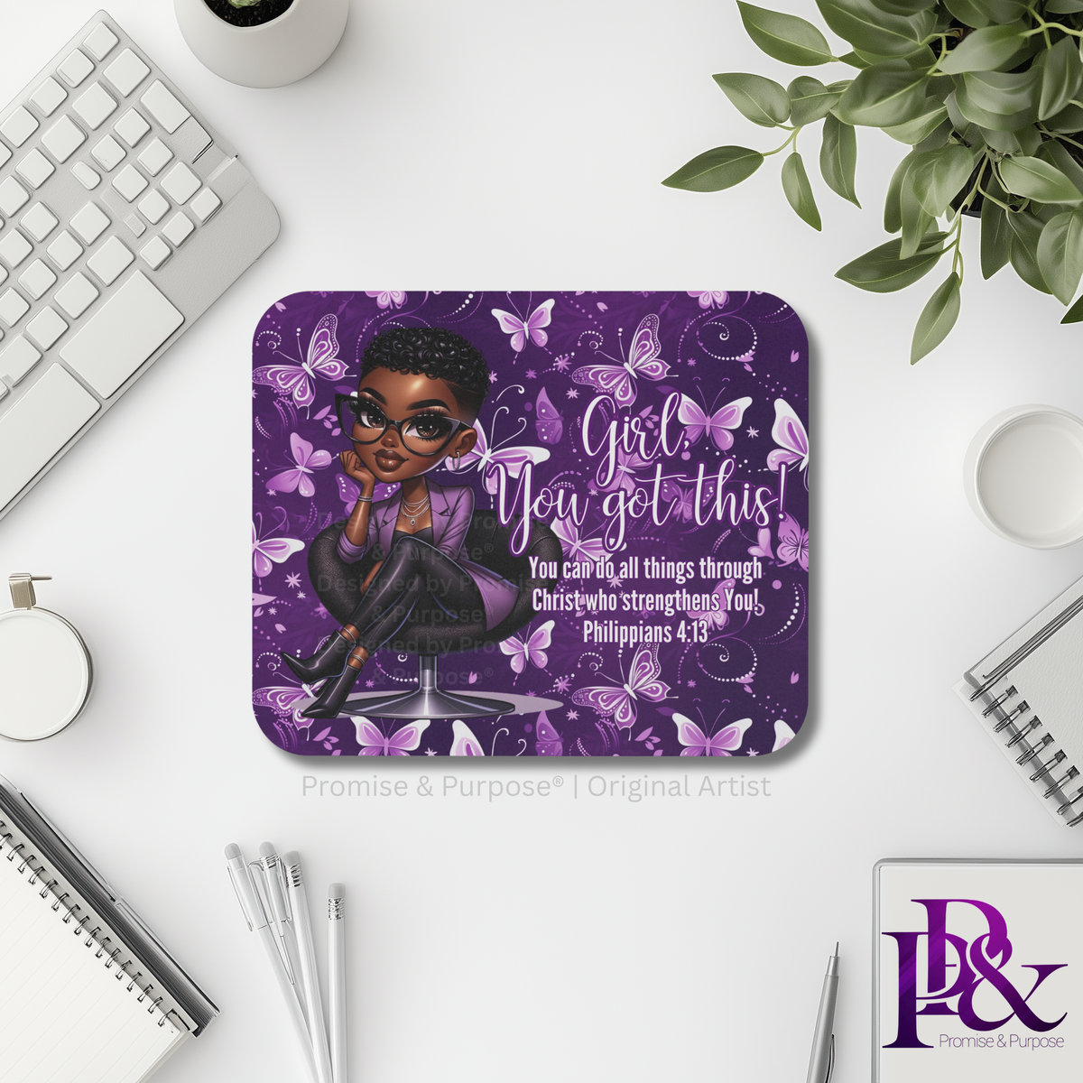 Girl You Got This™ mousepad by Promise & Purpose® featuring faith-inspired encouragement for women, perfect for office desks, home workspaces, and everyday motivation. 
