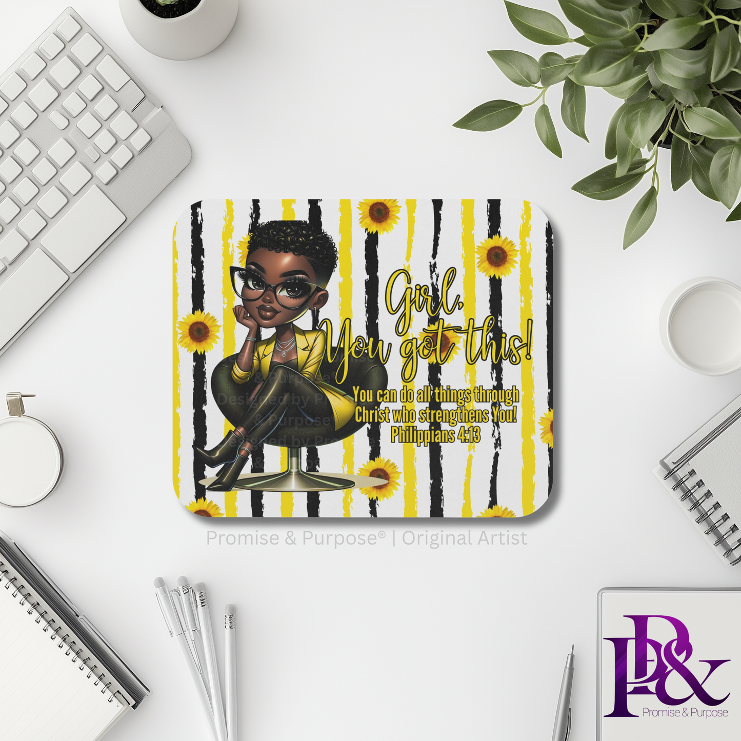 Girl You Got This™ mousepad by Promise & Purpose® featuring faith-inspired encouragement for women, perfect for office desks, home workspaces, and everyday motivation. 
