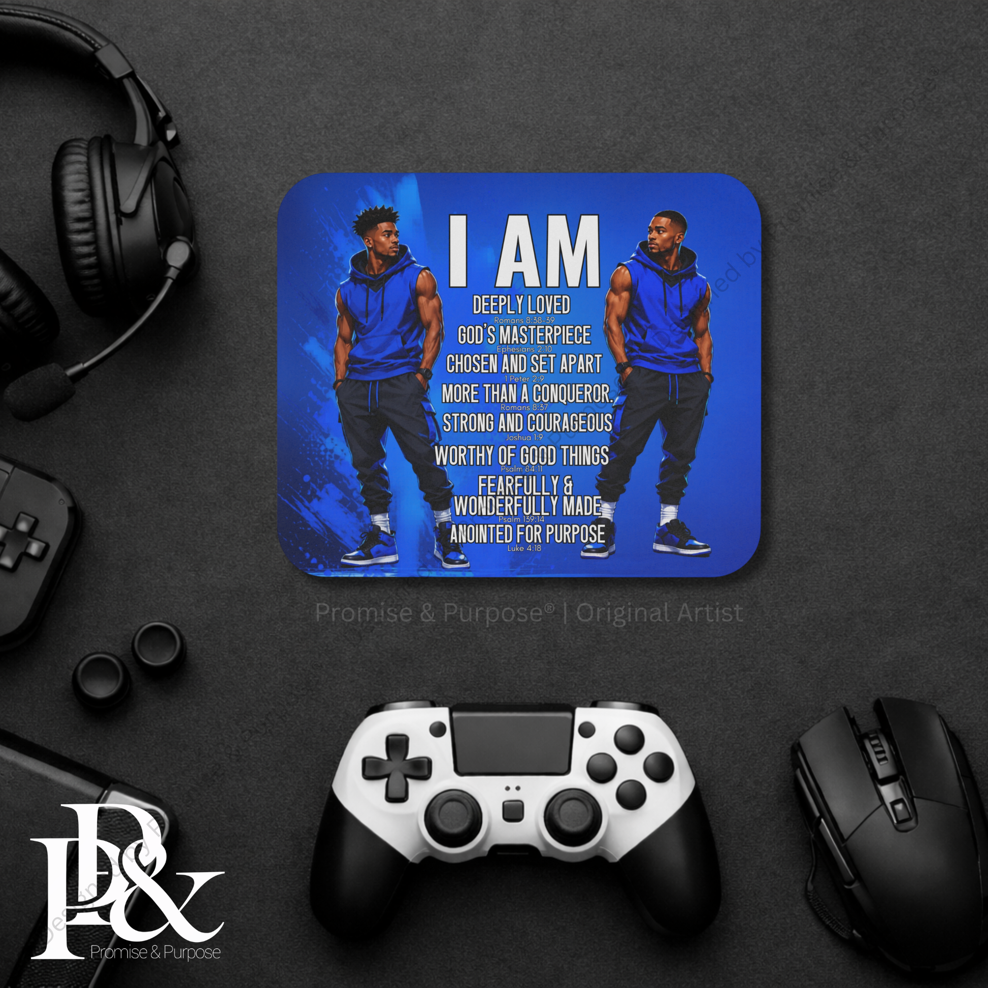 I Am Scripture Affirmation by Promise and Purpose mousepad for faith office desk decor and workspace inspiration