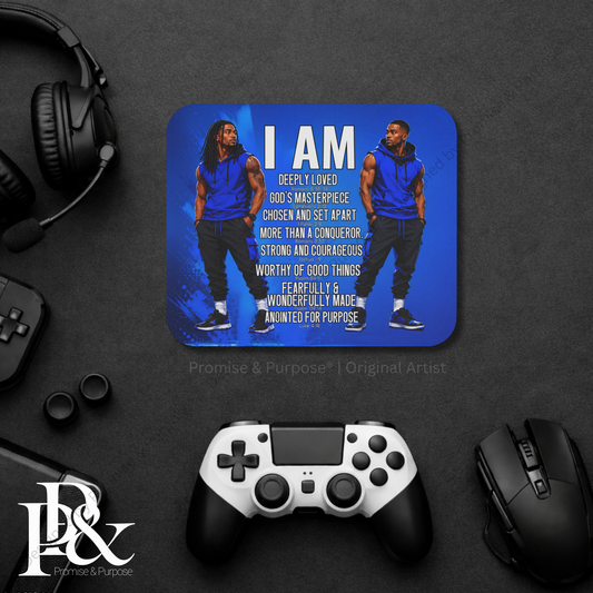 I Am Scripture Affirmation by Promise and Purpose mousepad for faith office desk decor and workspace inspiration