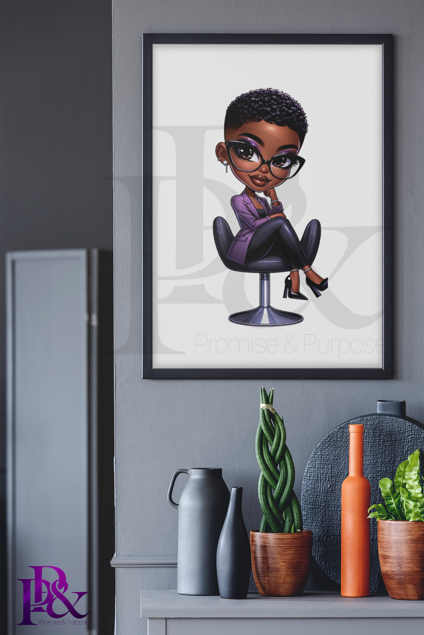 Black Business Women Clipart - Purple Short Hair