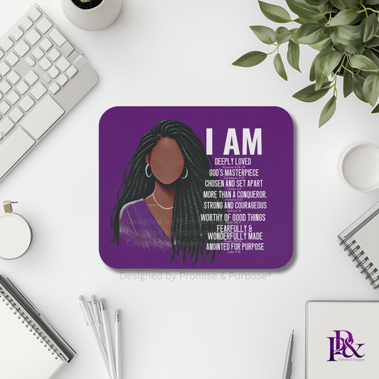I Am Scripture Affirmation by Promise and Purpose mousepad for faith office desk decor and workspace inspiration