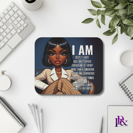 I Am Scripture Affirmation by Promise and Purpose mousepad for faith office desk decor and workspace inspiration