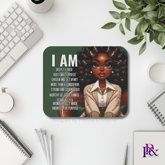 I Am Scripture Affirmation by Promise and Purpose mousepad for faith office desk decor and workspace inspiration