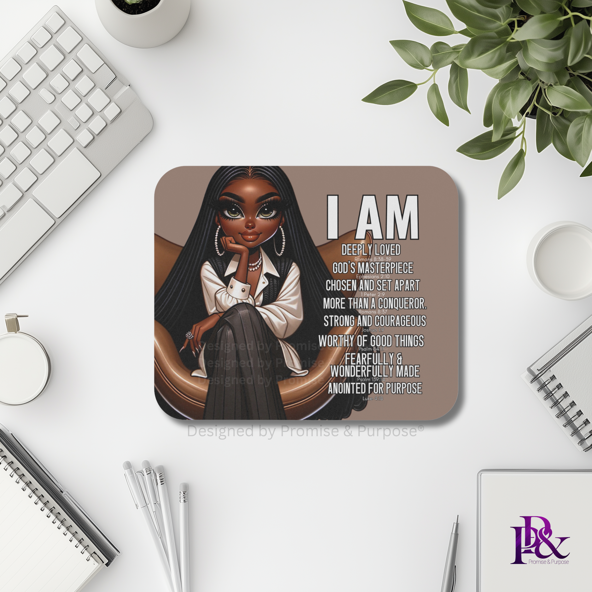 I Am Scripture Affirmation by Promise and Purpose mousepad for faith office desk decor and workspace inspiration