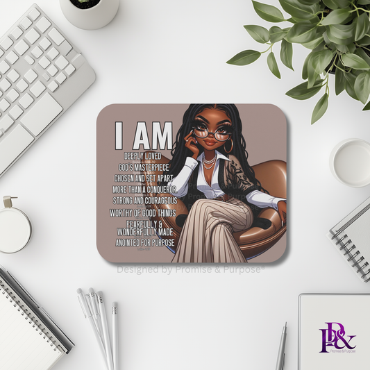 I Am Scripture Affirmation by Promise and Purpose mousepad for faith office desk decor and workspace inspiration