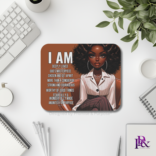 I Am Scripture Affirmation by Promise and Purpose mousepad for faith office desk decor and workspace inspiration