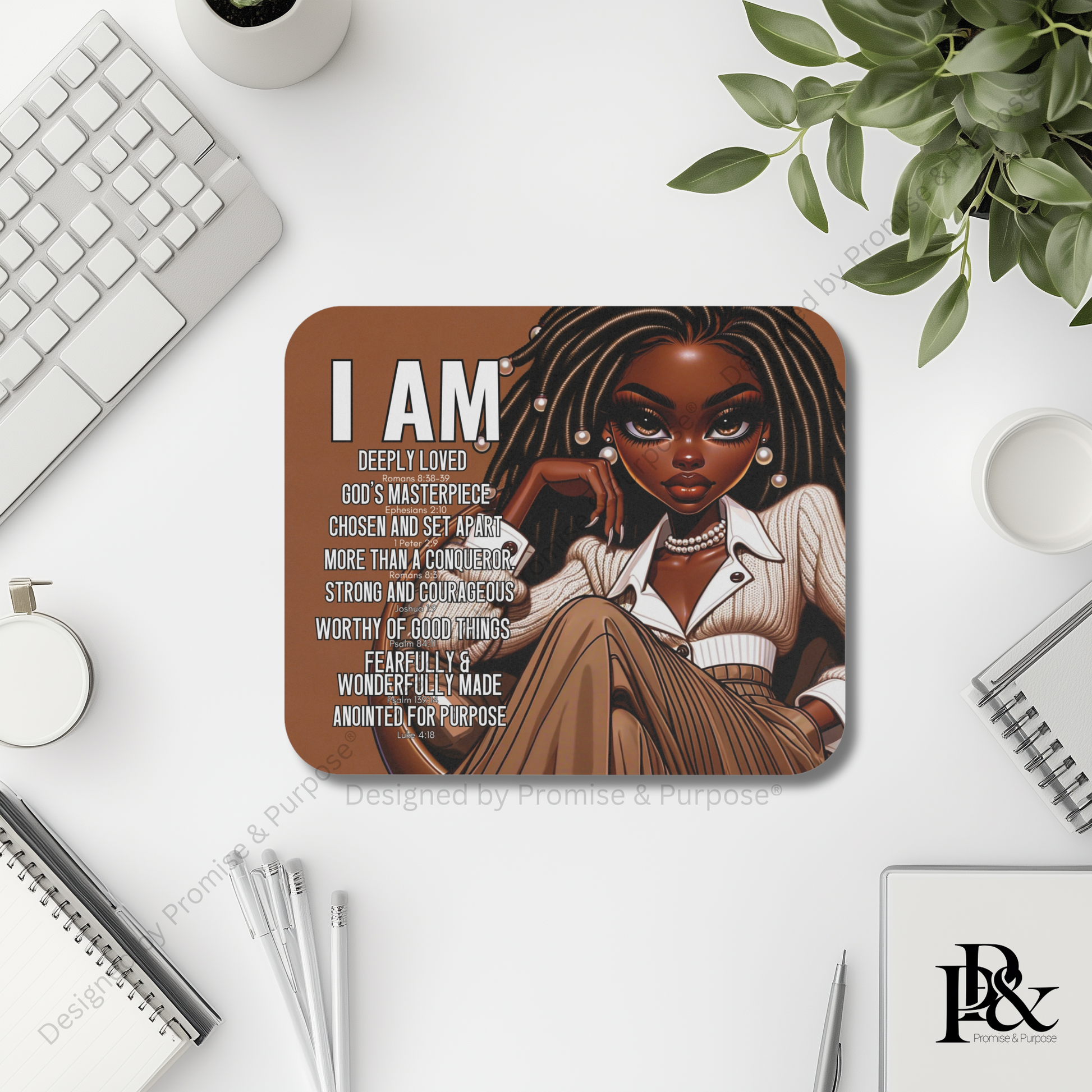 I Am Scripture Affirmation by Promise and Purpose mousepad for faith office desk decor and workspace inspiration