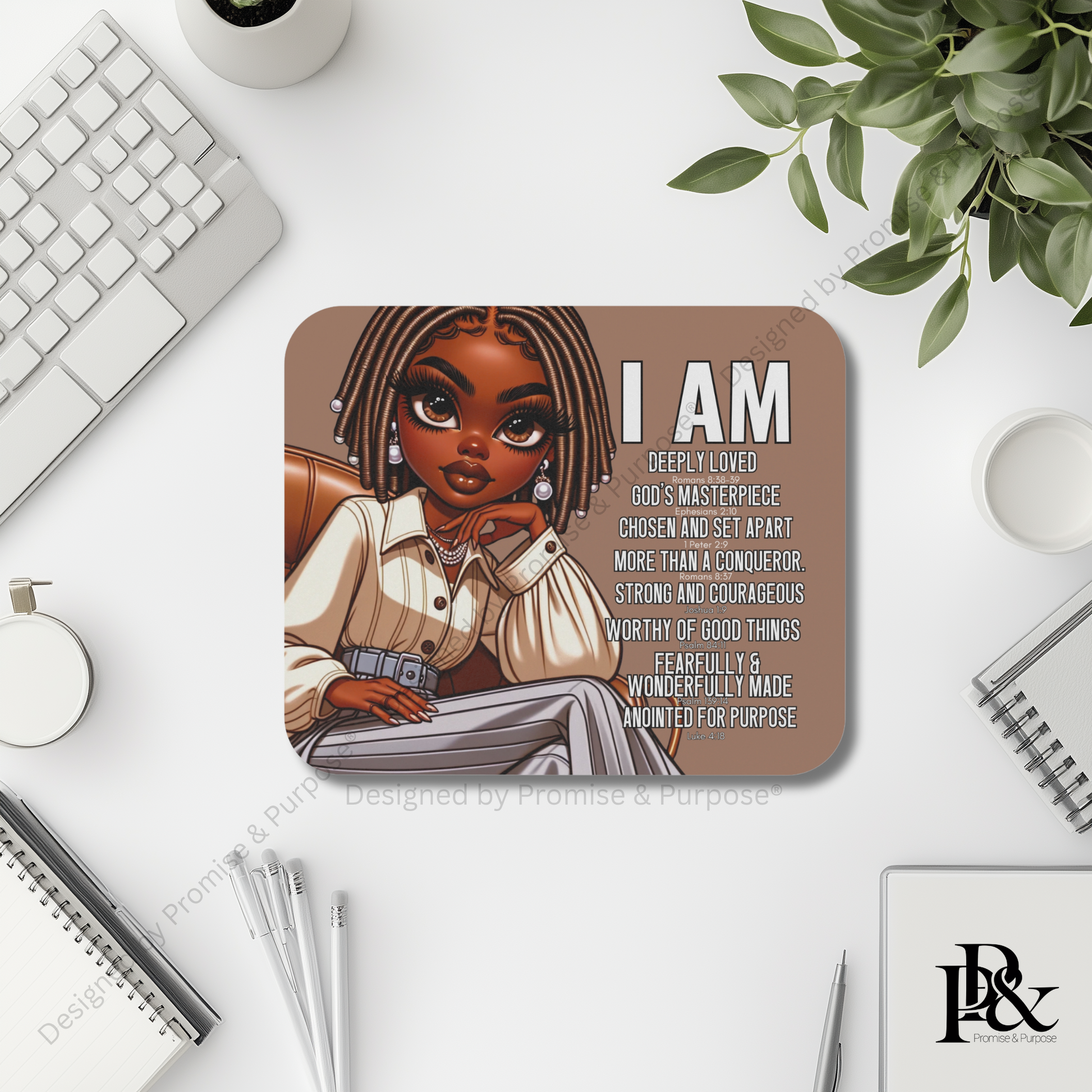 I Am Scripture Affirmation by Promise and Purpose mousepad for faith office desk decor and workspace inspiration