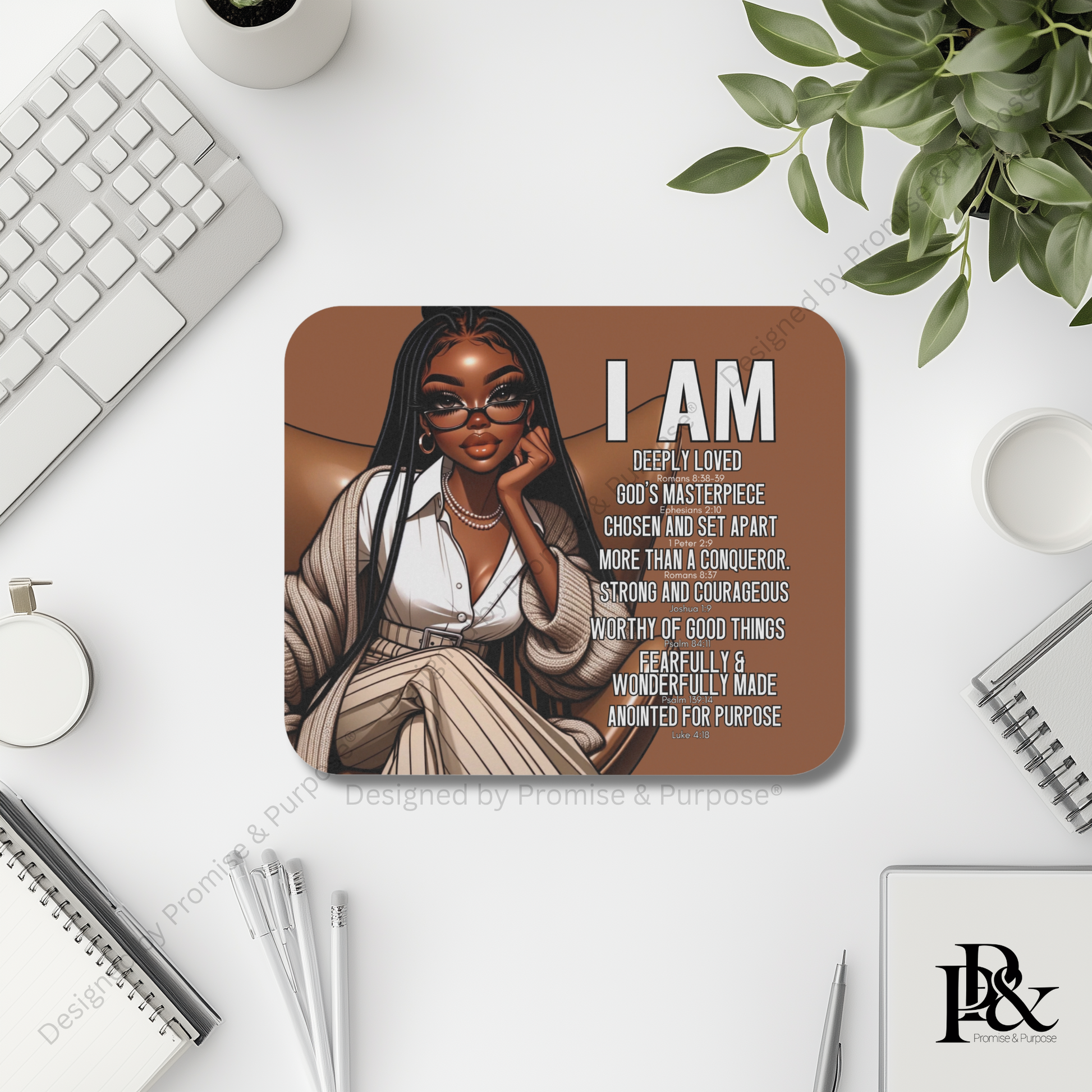 I Am Scripture Affirmation by Promise and Purpose mousepad for faith office desk decor and workspace inspiration